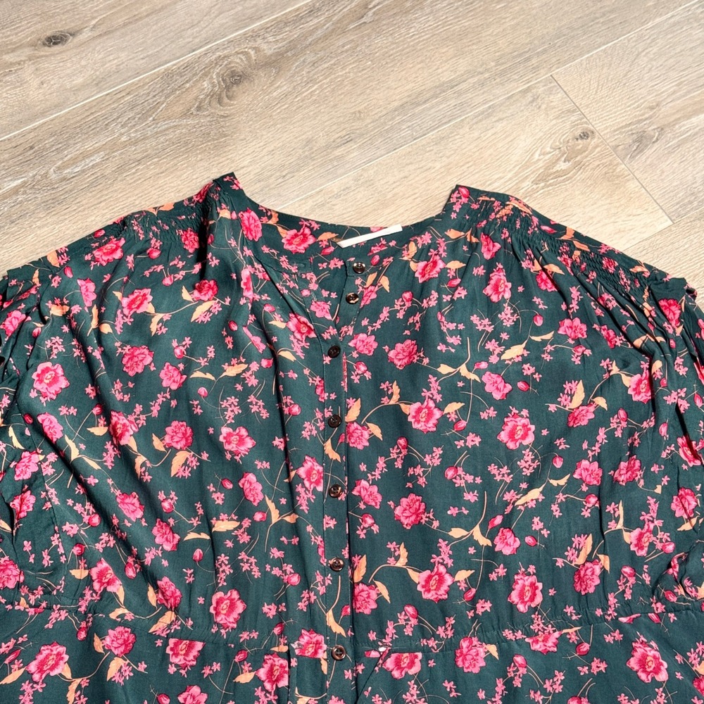 Free People Flower Fields Mini Dress Drawstring Waist Teal Pink Medium M - Picture 4 of 10